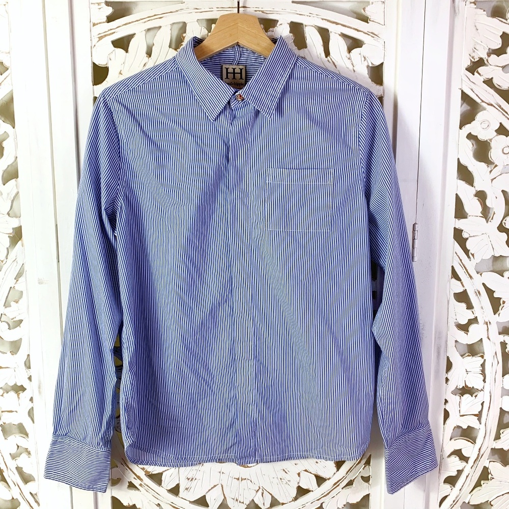 Haute Hippie Blue White Striped Skull Button Top - Picture 1 of 5